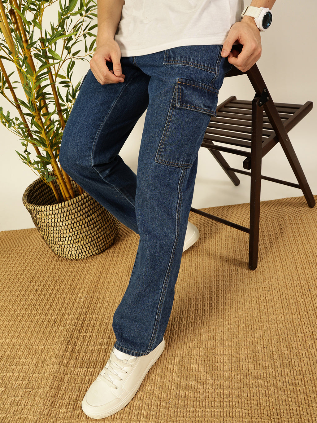Thomas Scott Men Classic Relaxed Fit Cotton Cargo Jeans