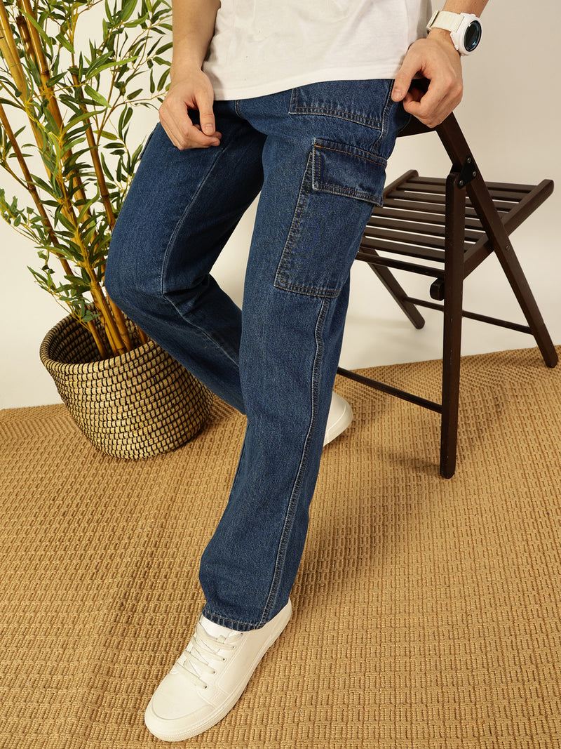 Thomas Scott Men Classic Relaxed Fit Cotton Cargo Jeans