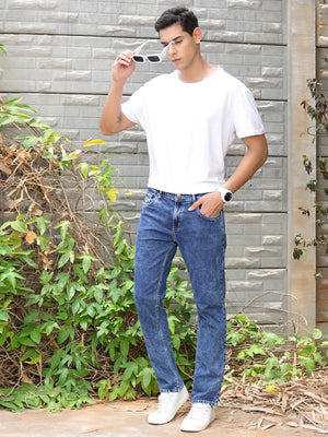 Mid Blue Smart Slim Fit Clean Look Stretchable Jeans For Men