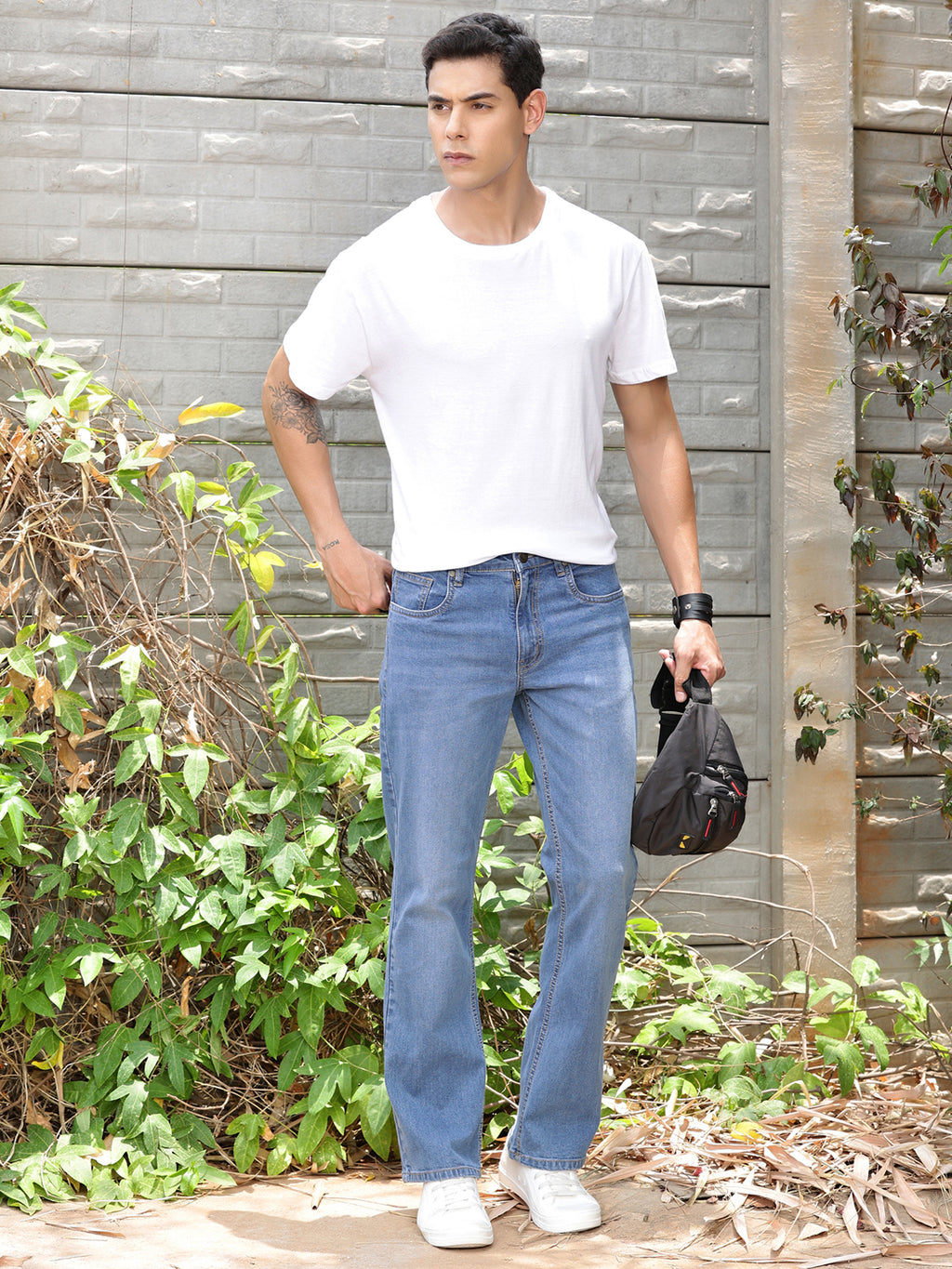 Light Indigo Smart Bootcut Light Fade Stretchable Jeans For Men