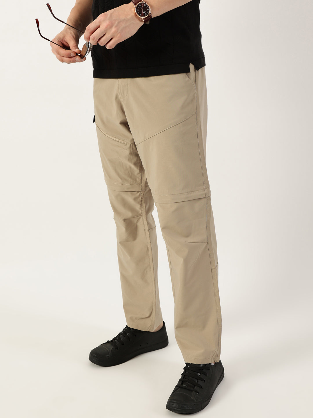 Thomas Scott Men Beige Relaxed Straight Fit Convertible Trousers