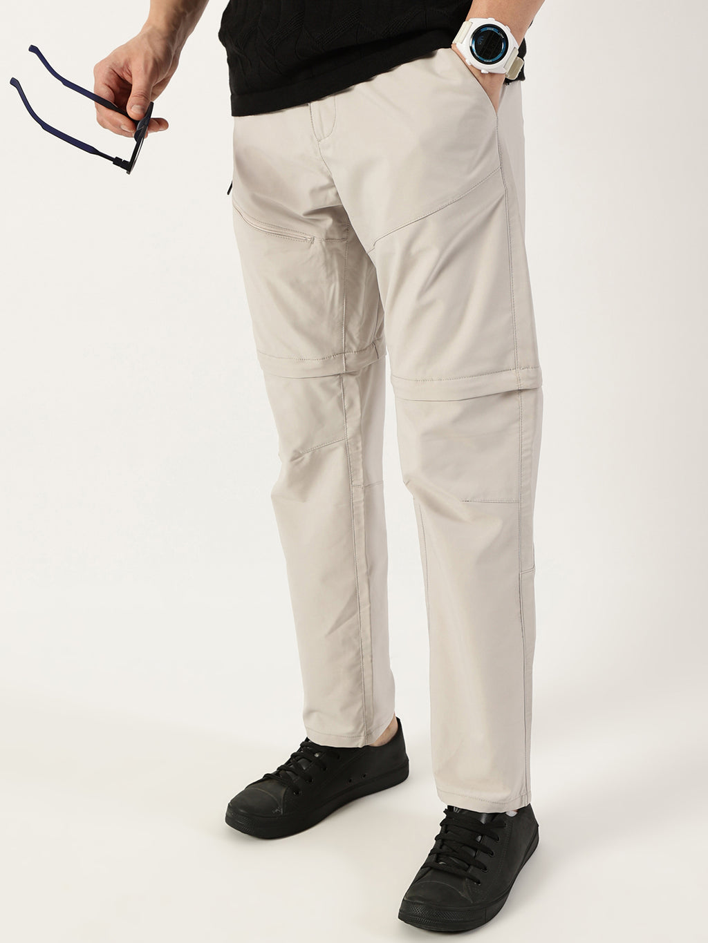 Thomas Scott Men Light Grey Relaxed Straight Fit Convertible Trousers