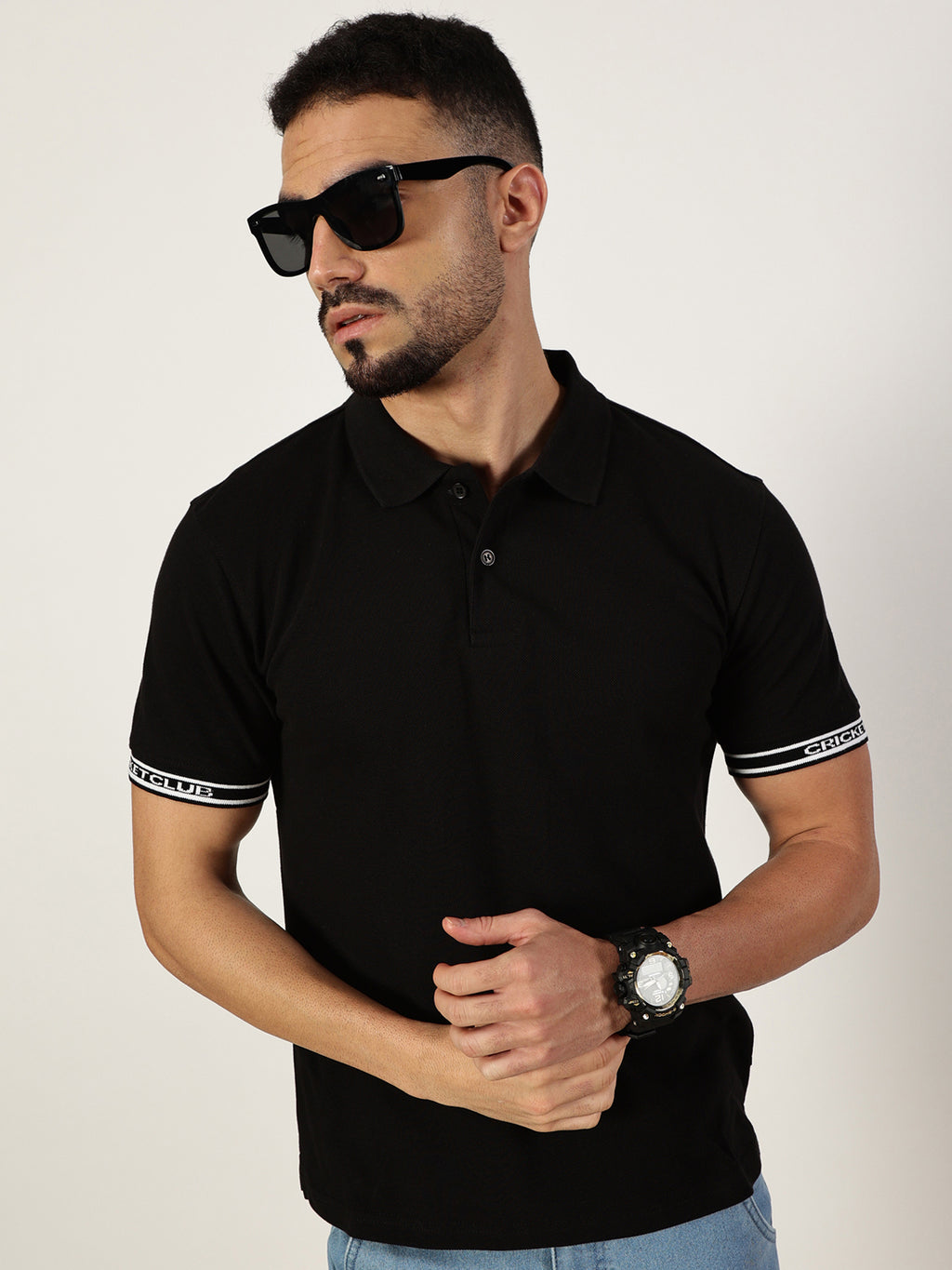 Thomas Scott Men Black Polo Collar Pockets T-shirt