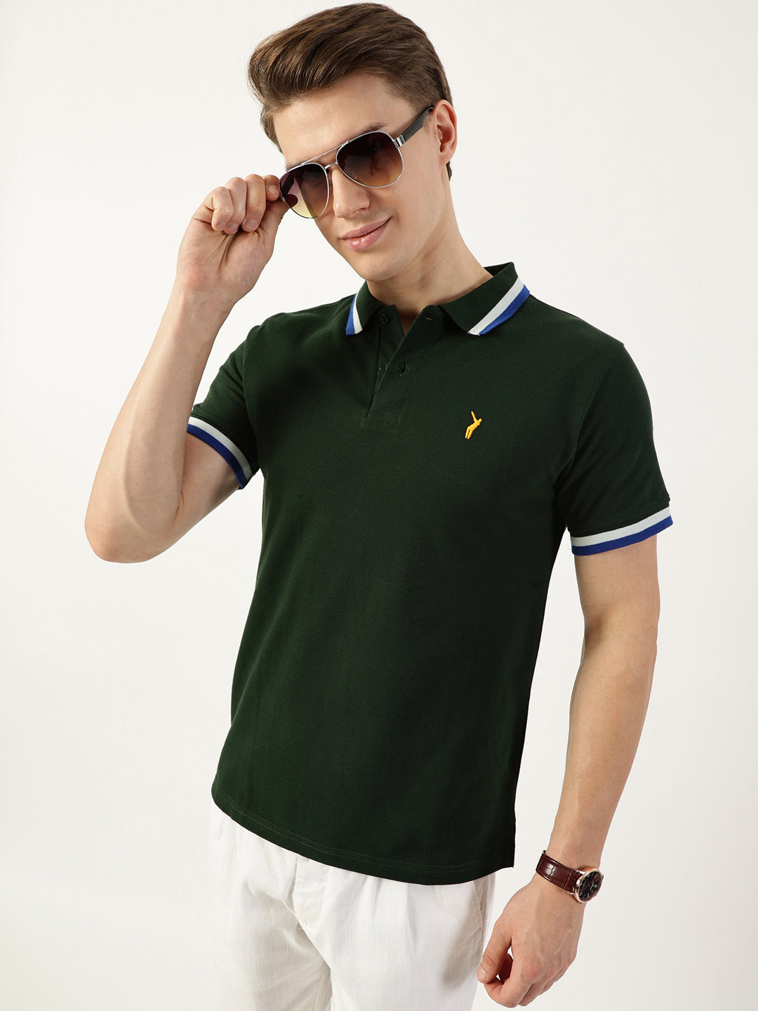 Thomas Scott Men Bottle Green Polo Collar T-shirt