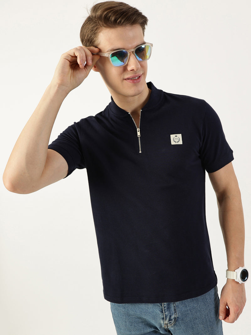 Thomas Scott Men Navy Mandarin Collar T-shirt