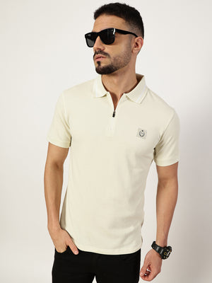Thomas Scott Men Cream Polo Collar T-shirt