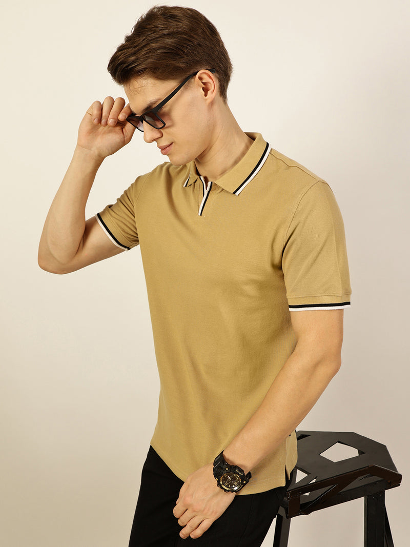 Thomas Scott Men Beige Polo Collar T-shirt