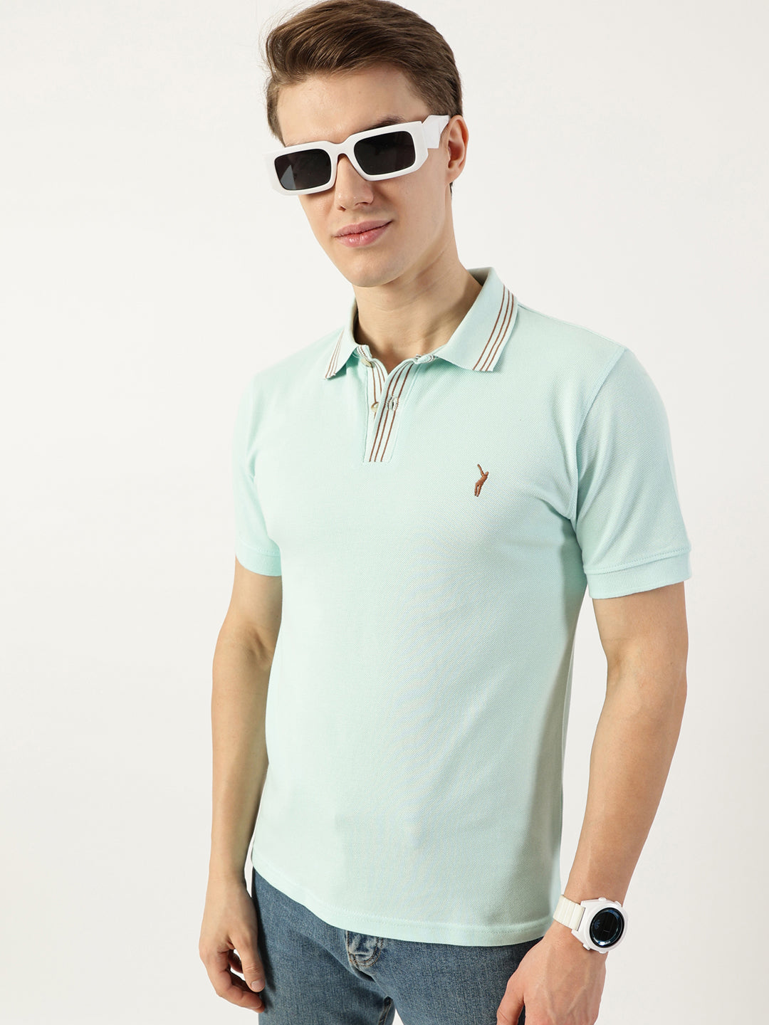 Thomas Scott Men Aqua Polo Collar T-shirt