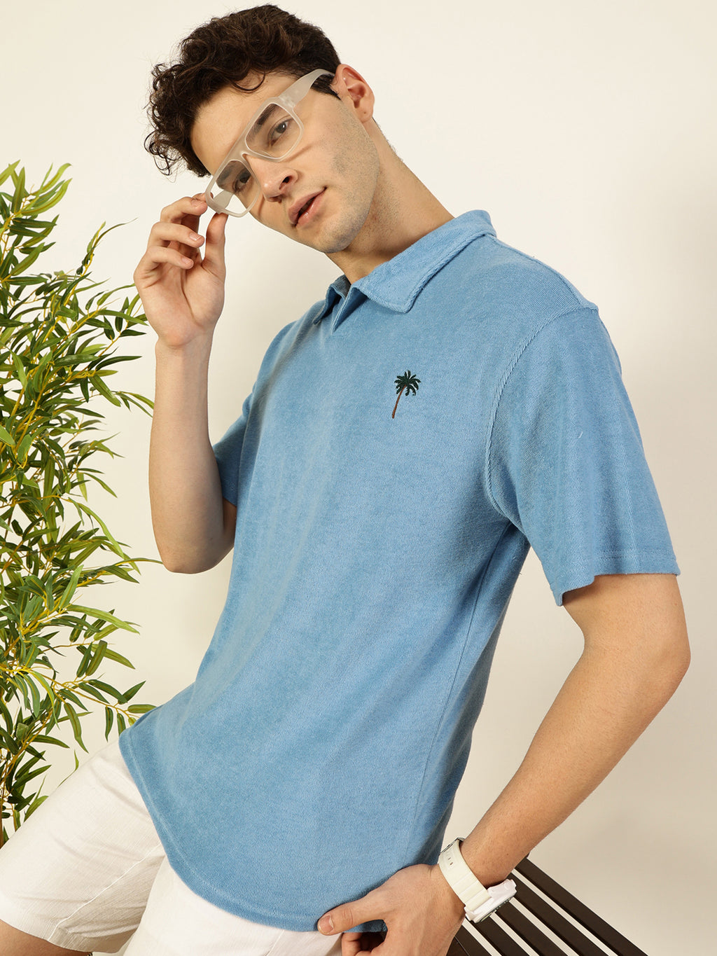 Thomas Scott Men Blue Solid Polo Collar Cotton Relaxed Fit T-Shirt