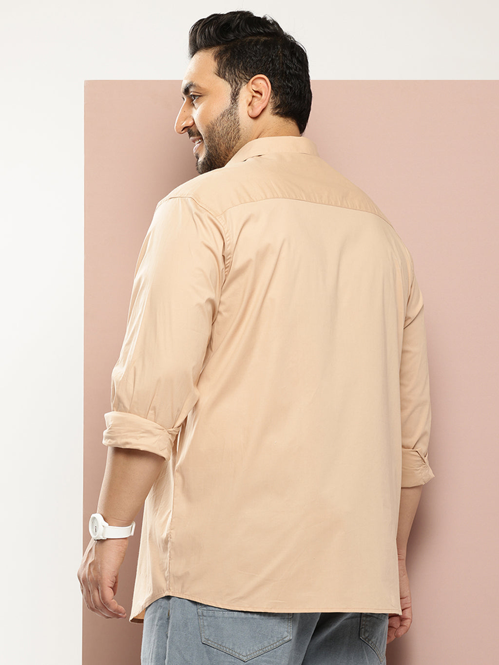 Thomas Scott Men Beige Plus Size Premium Casual Shirt
