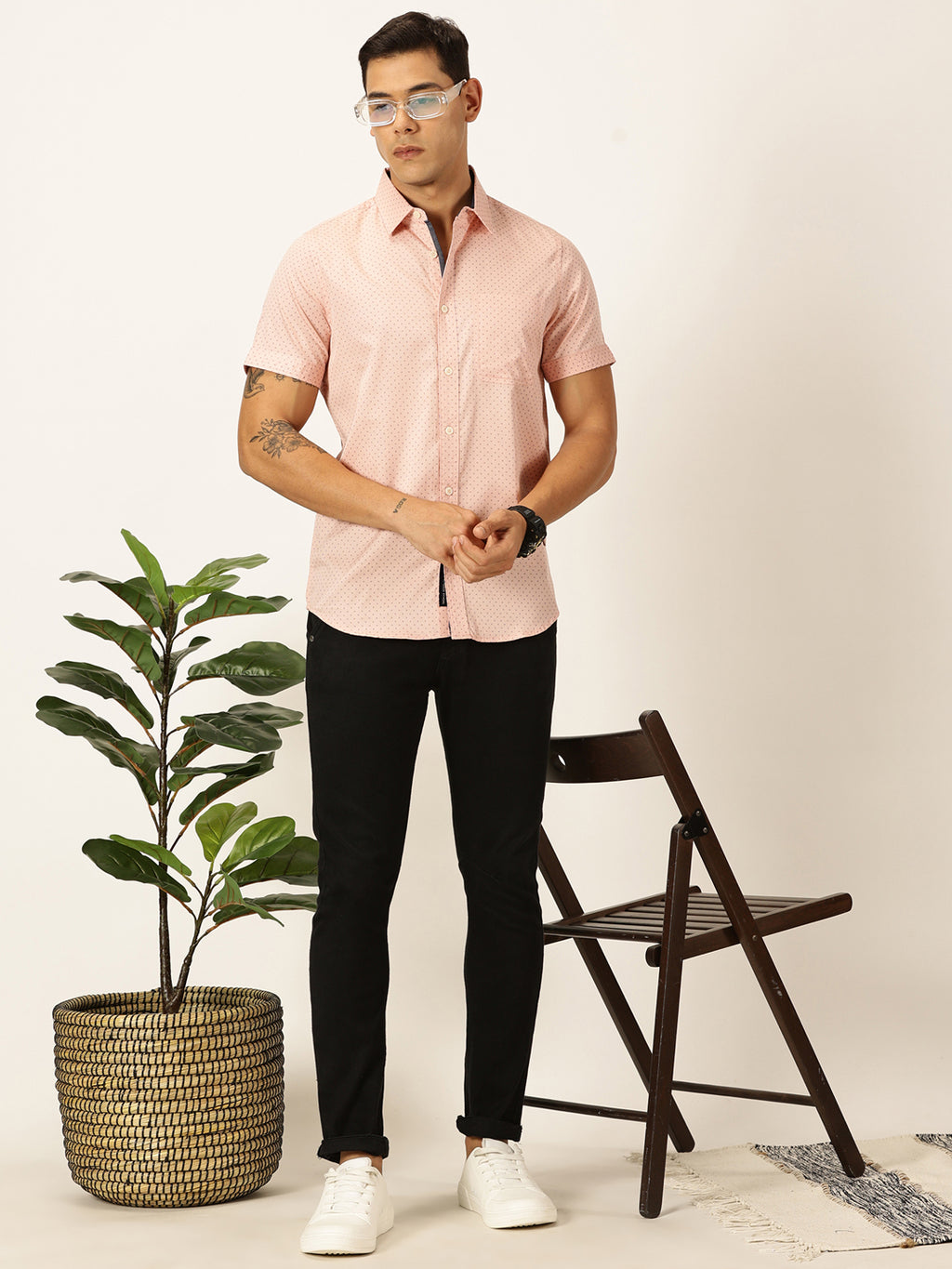 Thomas Scott Men Baby Pink Premium Gingham Checks Opaque Checked Casual Shirt