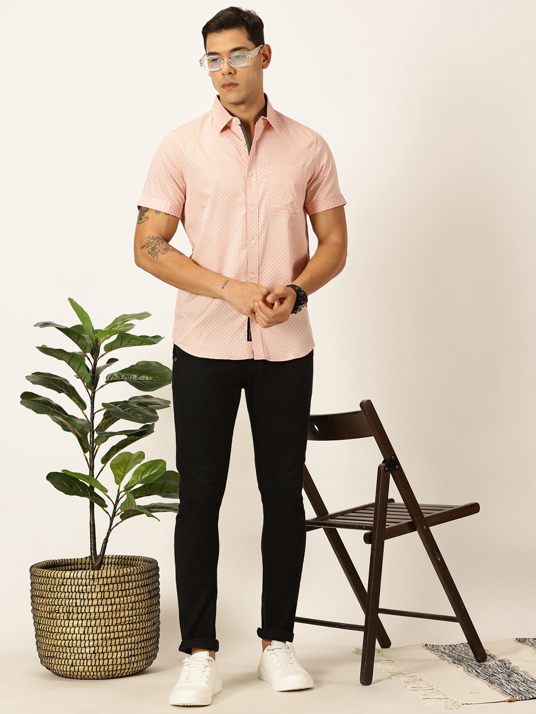 Thomas Scott Men Baby Pink Premium Gingham Checks Opaque Checked Casual Shirt