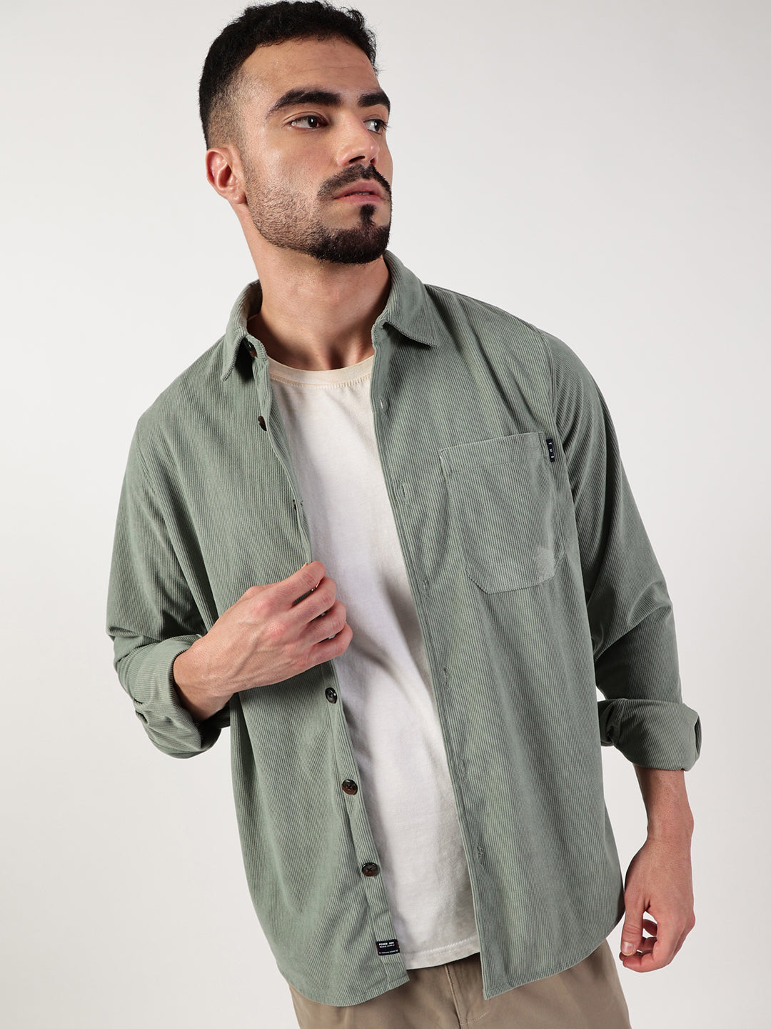 Thomas Scott Men Green Premium Spread Collar Textured Relaxed Fit Casual Shirt