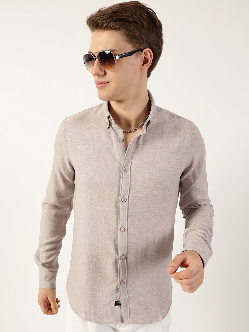 Thomas Scott Men Light Grey Classic Button-Down Collar Solid Slim Fit Casual Shirt