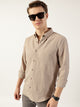 Thomas Scott Men Beige Premium Spread Collar Vertical Striped Slim Fit Casual Shirt