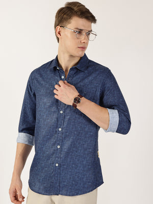 Thomas Scott Men Dark Blue Premium Slim Fit Opaque Casual Shirt