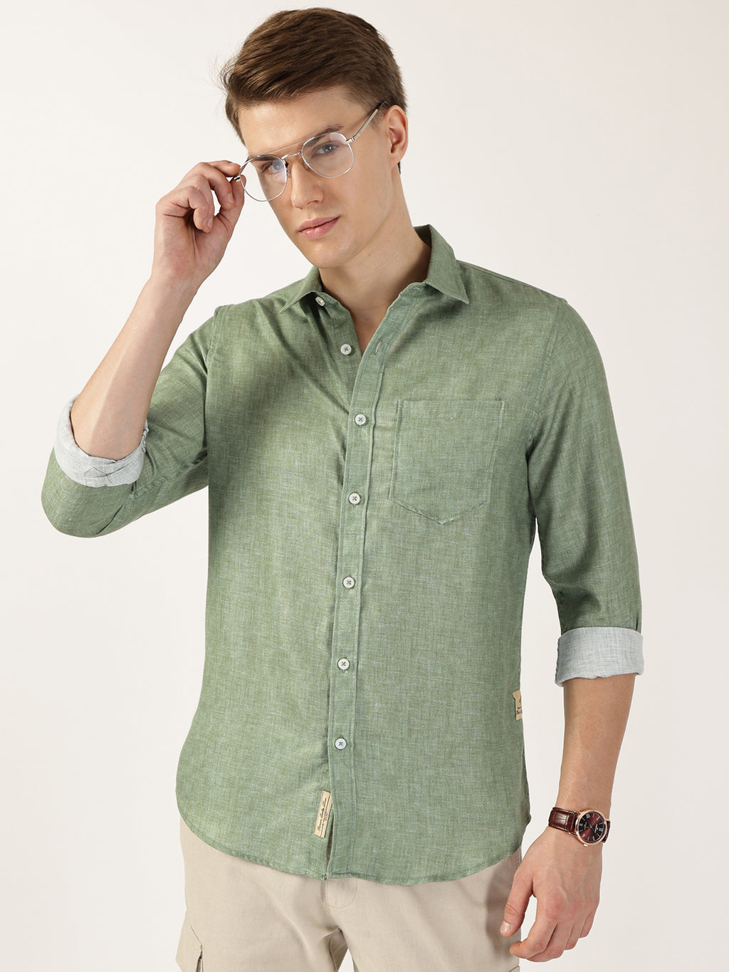 Thomas Scott Men Green Premium Slim Fit Opaque Casual Shirt