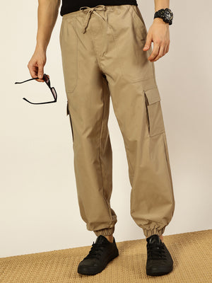 Thomas Scott Men Solid Smart Loose Fit Easy Wash Cargos Style Joggers