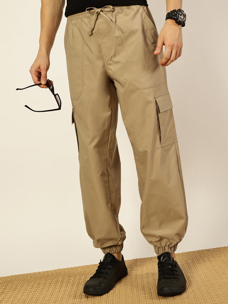 Thomas Scott Men Solid Smart Loose Fit Easy Wash Cargos Style Joggers