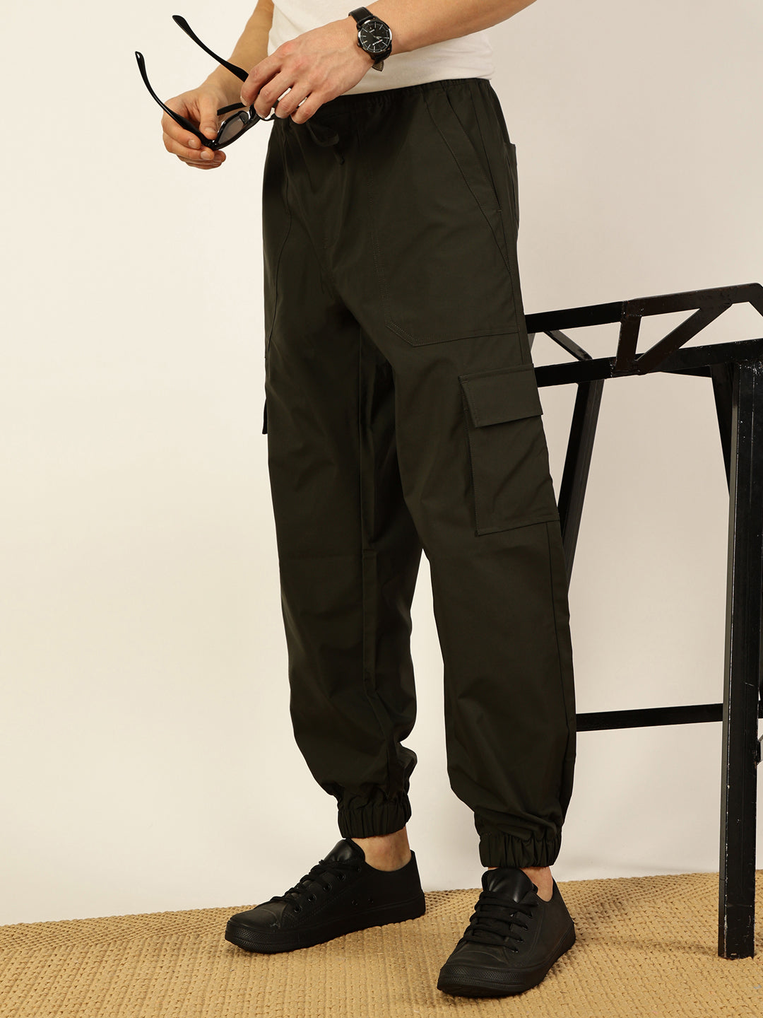 Thomas Scott Men Smart Loose Fit Easy Wash Cargos Trousers