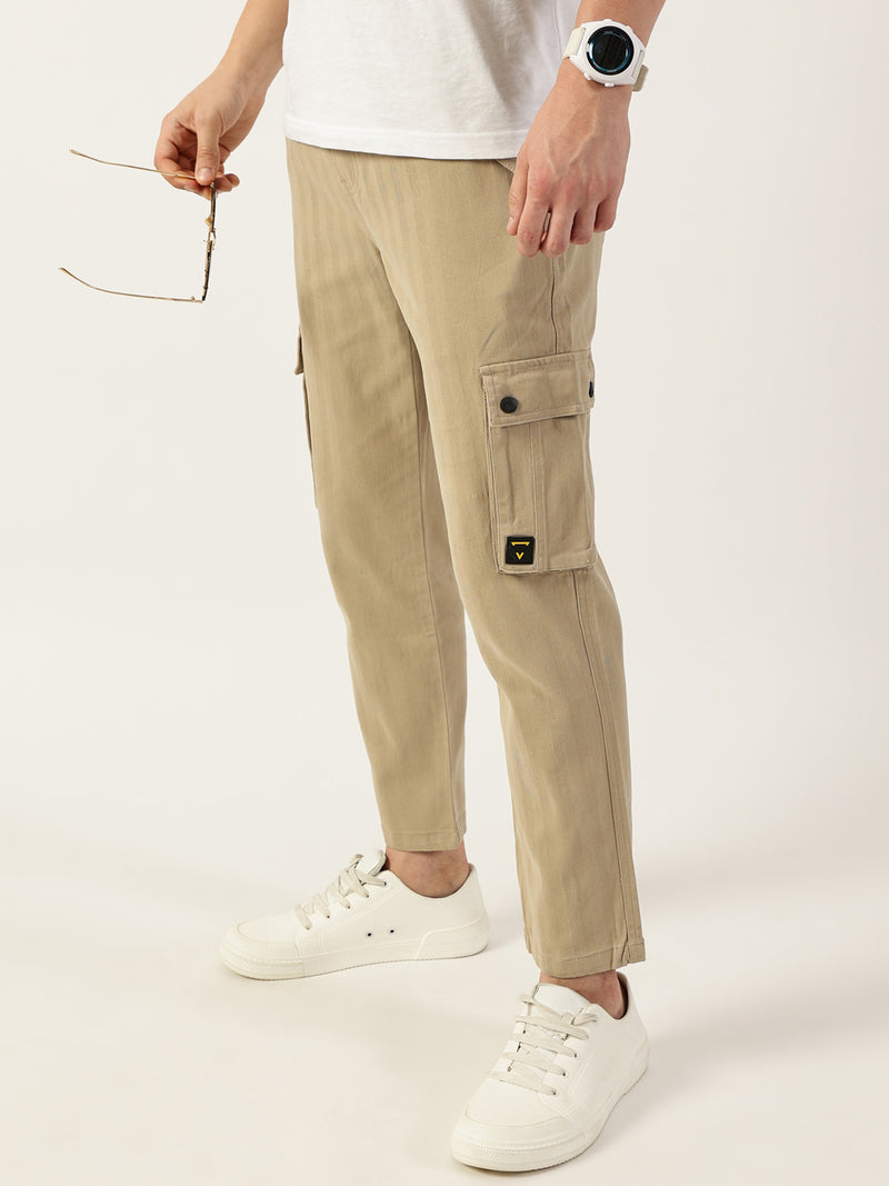 Thomas Scott Men Fawn Relaxed Loose Fit Easy Wash Cargos Trousers
