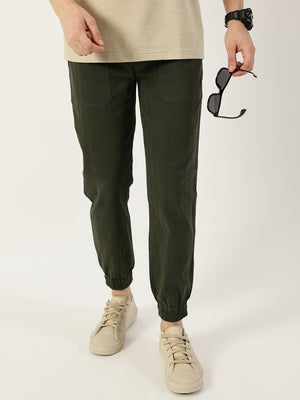 Thomas Scott Men Green Smart Easy Wash Joggers Trousers