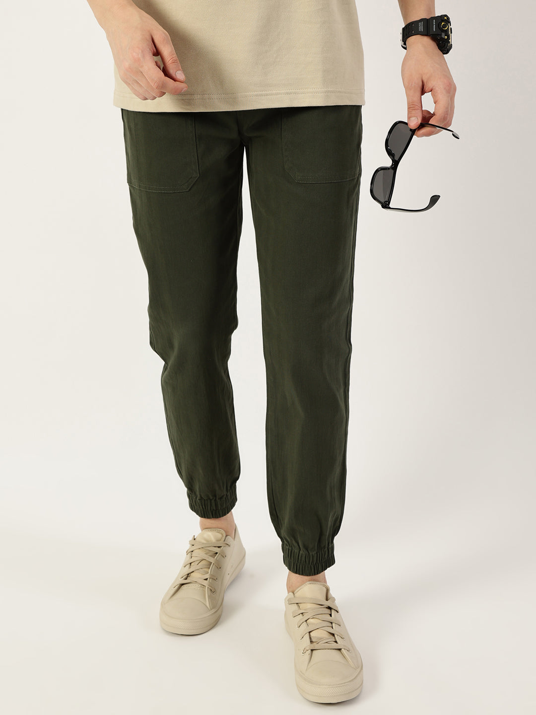 Thomas Scott Men Green Smart Easy Wash Joggers Trousers