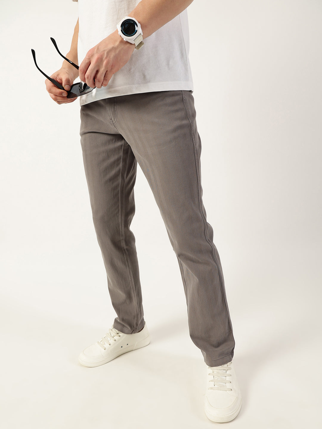 Thomas Scott Men Dark Grey Smart Easy Wash Chinos Trousers