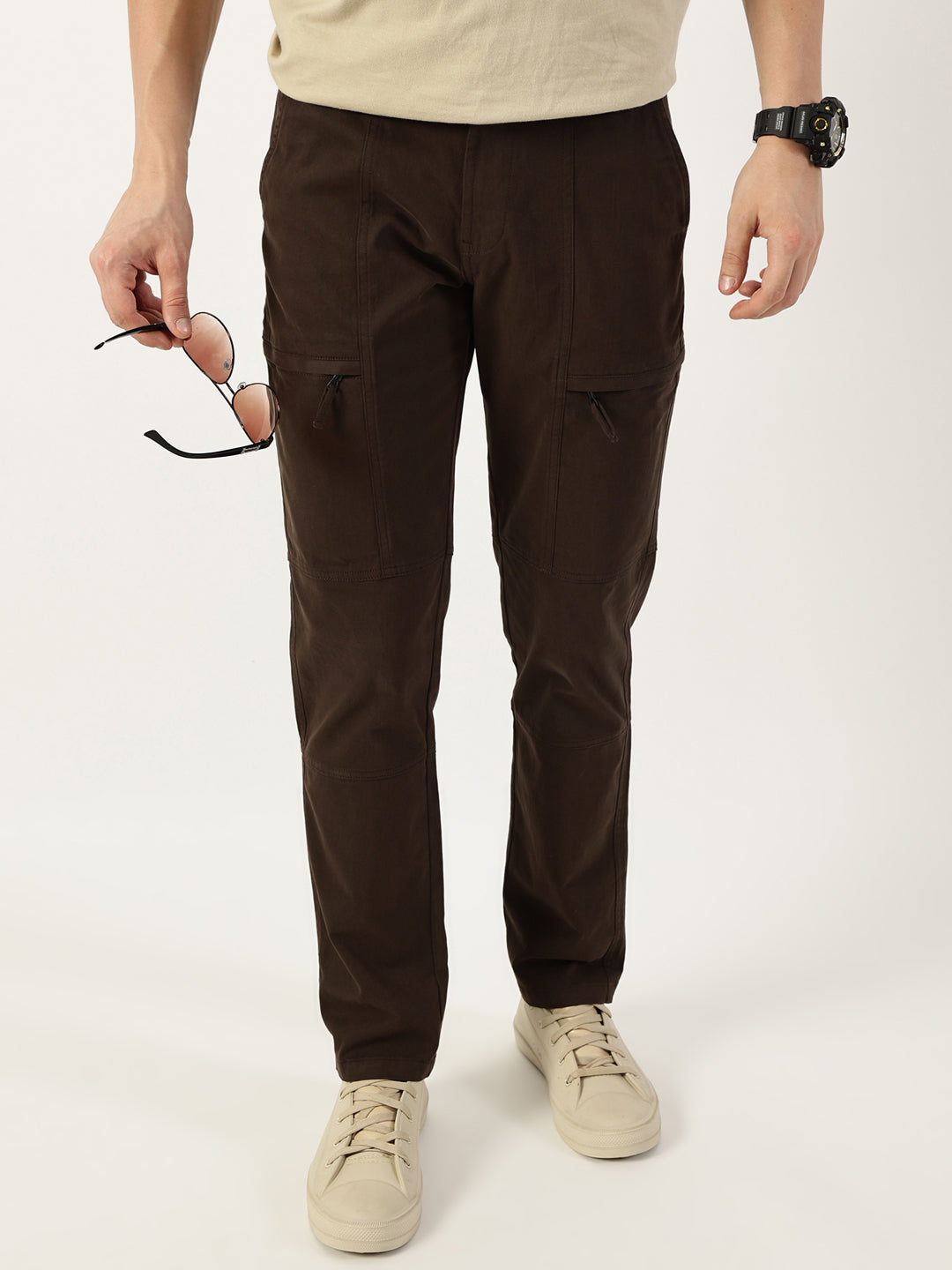Thomas Scott Men Coffee Smart Fit Mid-Rise Trousers