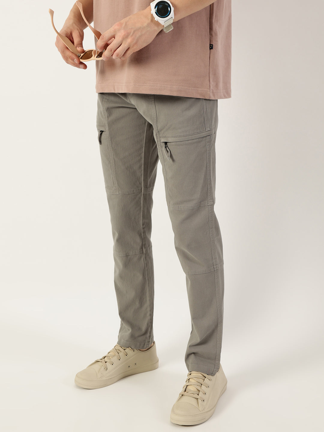 Thomas Scott Men Grey Smart Easy Wash Regular Fit Mid-Rise Cargos