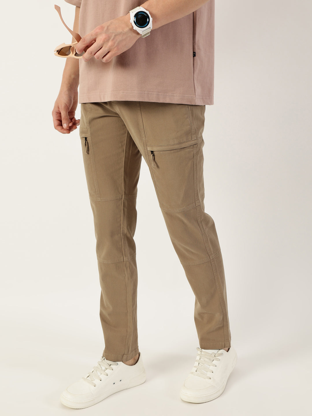 Thomas Scott Men Khaki Cotton Mid-Rise Regular Fit Trousers