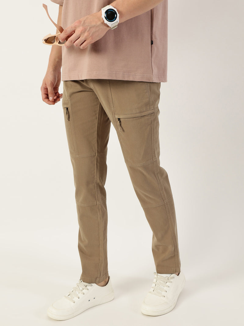 Thomas Scott Men Khaki Cotton Mid-Rise Regular Fit Trousers