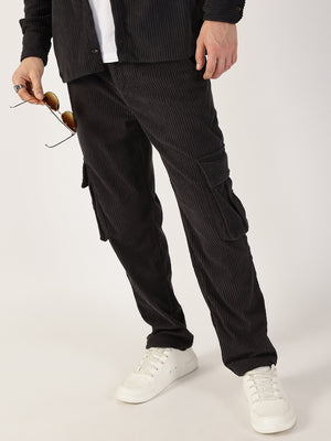 Thomas Scott Men Grey Striped Smart Regular Fit Mid-Rise Cargos