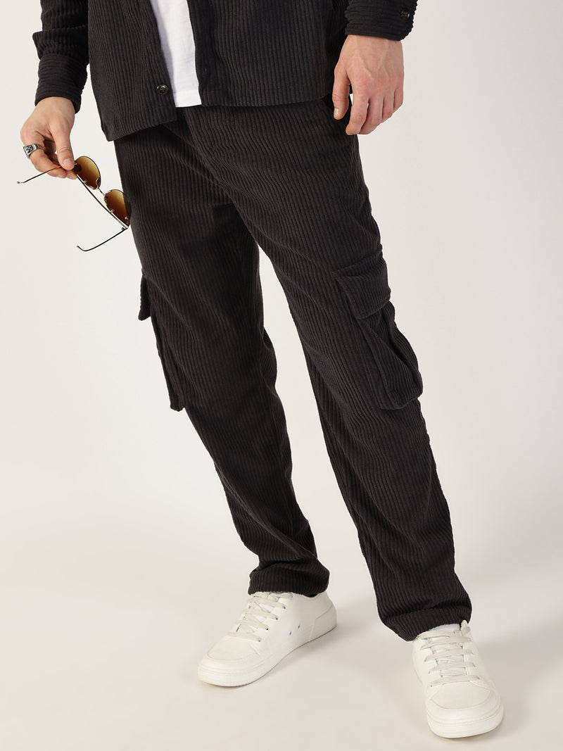 Thomas Scott Men Grey Striped Smart Regular Fit Mid-Rise Cargos