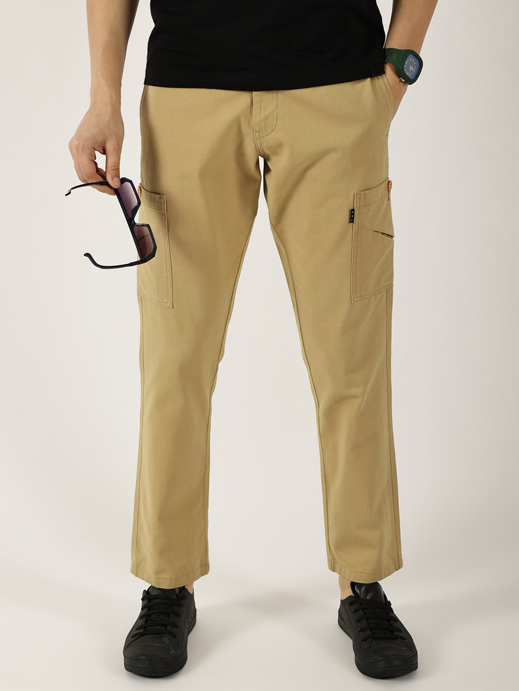 Thomas Scott Men Beige Pure Cotton Smart Straight Fit Easy Wash Mid-Rise Trousers