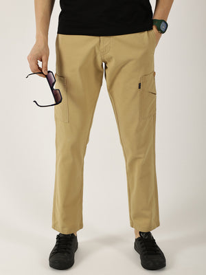Thomas Scott Men Beige Pure Cotton Smart Straight Fit Easy Wash Mid-Rise Trousers