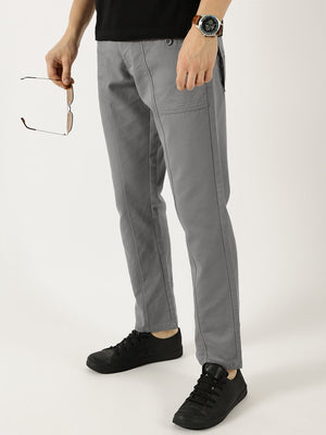 Grey Smart Regular Fit Mid-Rise Easy Wash Woven Cotton Cargo Trouser For Men