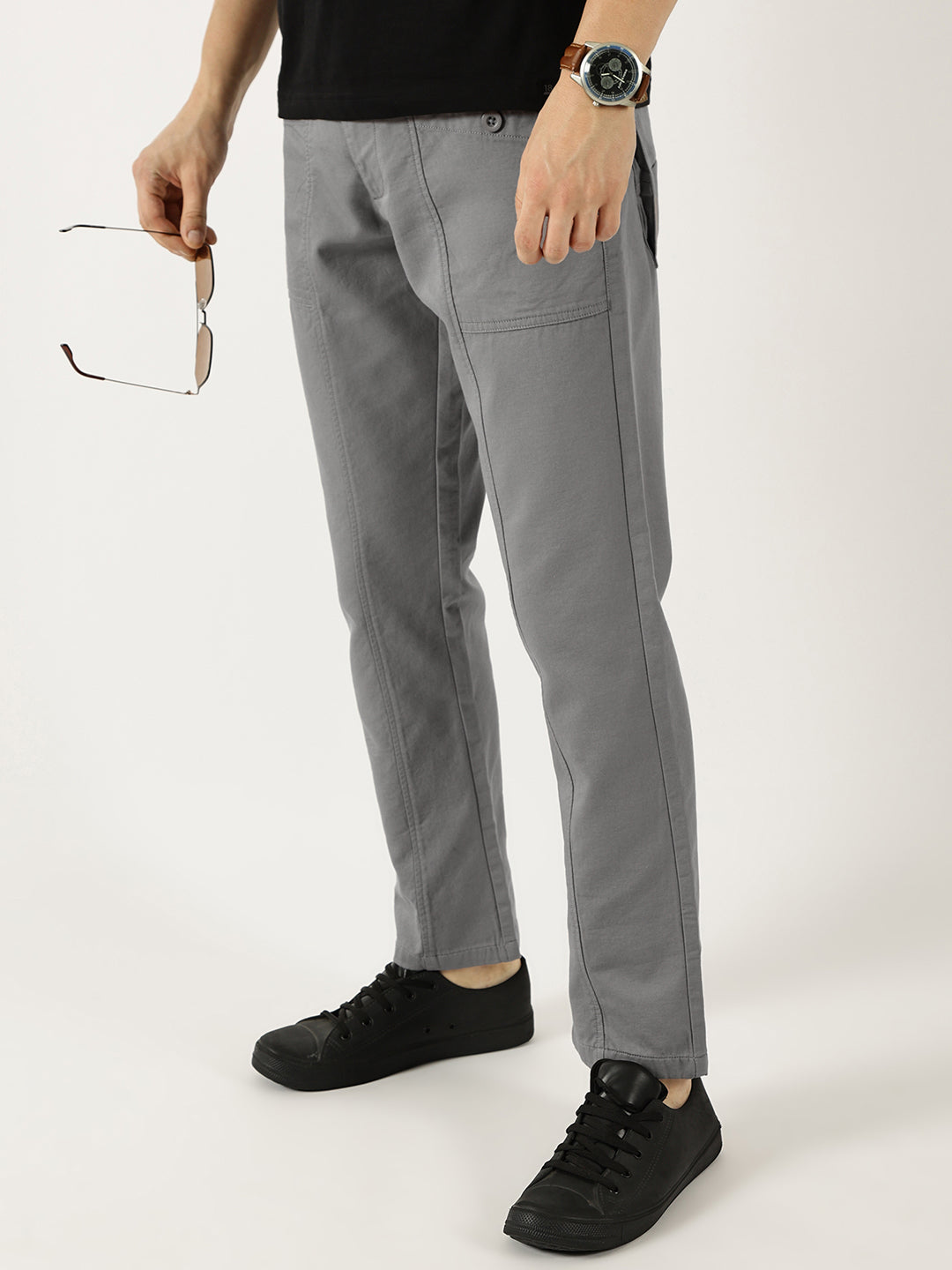 Thomas Scott Men Grey Smart Easy Wash Cargos Trousers