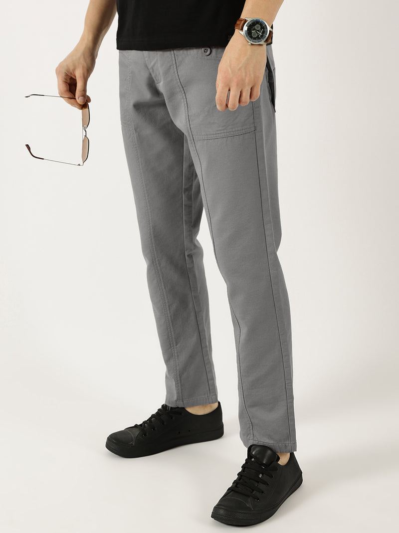 Thomas Scott Men Grey Smart Easy Wash Cargos Trousers