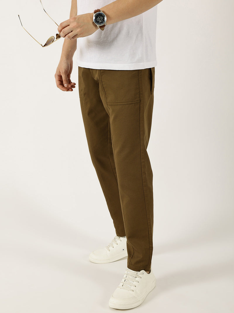 Thomas Scott Men Khaki Smart Easy Wash Cargos Trousers