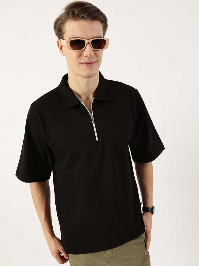 Thomas Scott Men Black Polo Collar Bio Finish T-shirt