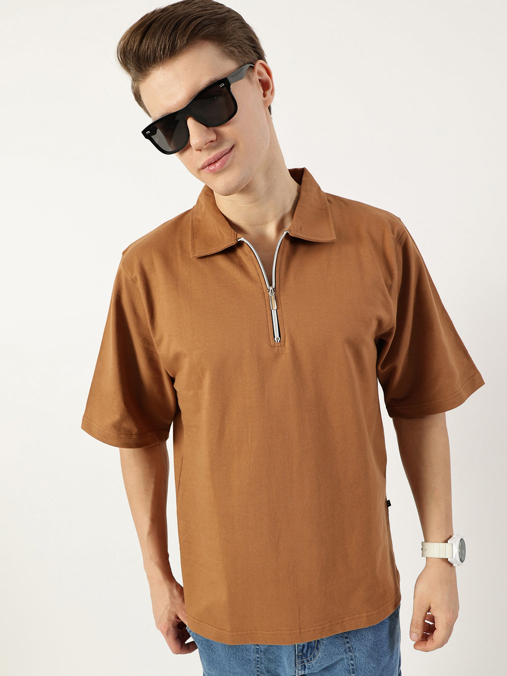 Thomas Scott Men Brown Polo Collar Bio Finish T-shirt