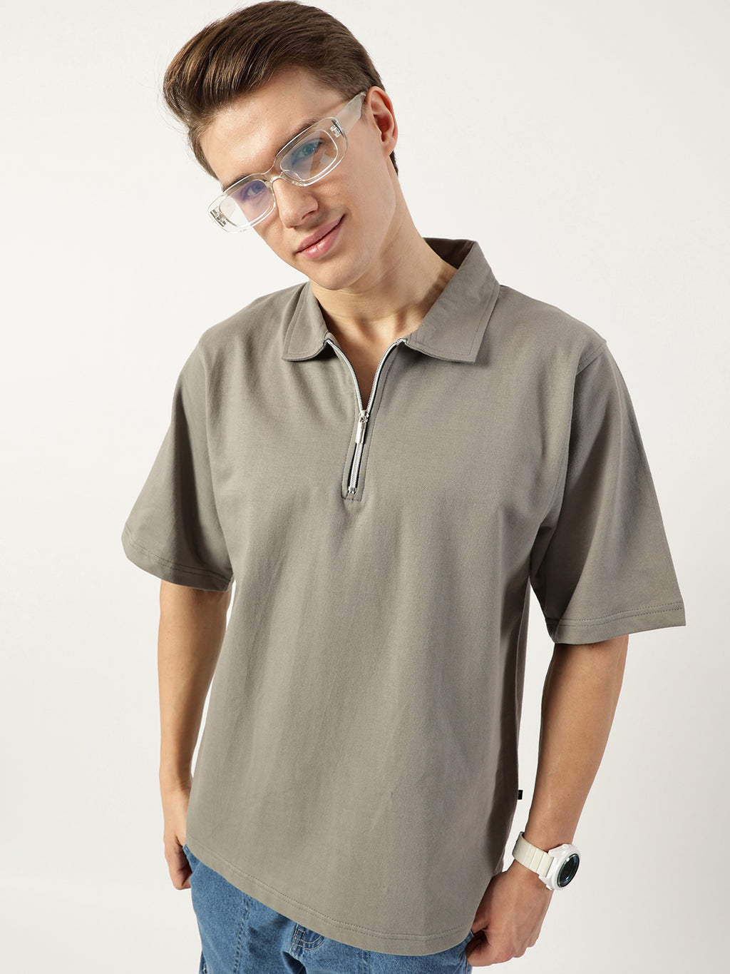 Thomas Scott Men Light Grey Polo Collar Bio Finish T-shirt