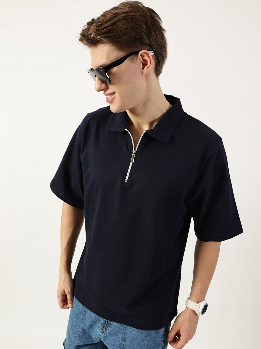 Thomas Scott Men Navy Blue Polo Collar Bio Finish T-shirt