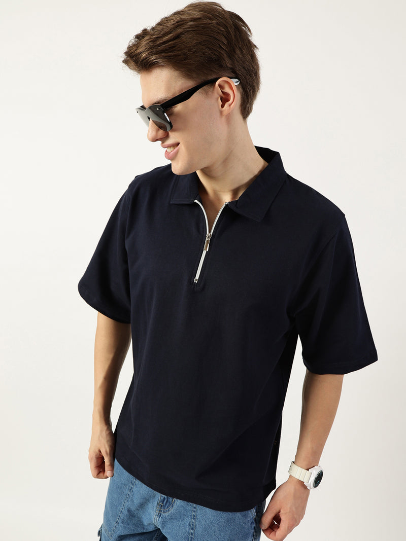 Thomas Scott Men Navy Blue Polo Collar Bio Finish T-shirt