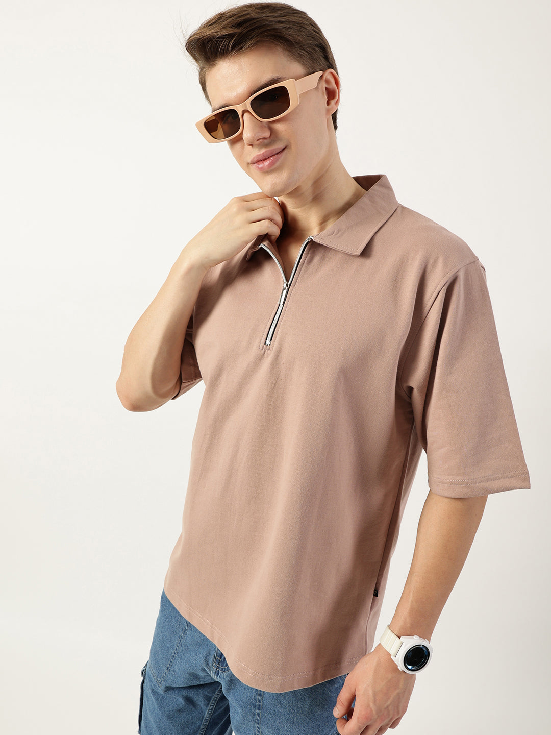 Thomas Scott Men Onion Pink Polo Collar Bio Finish T-shirt
