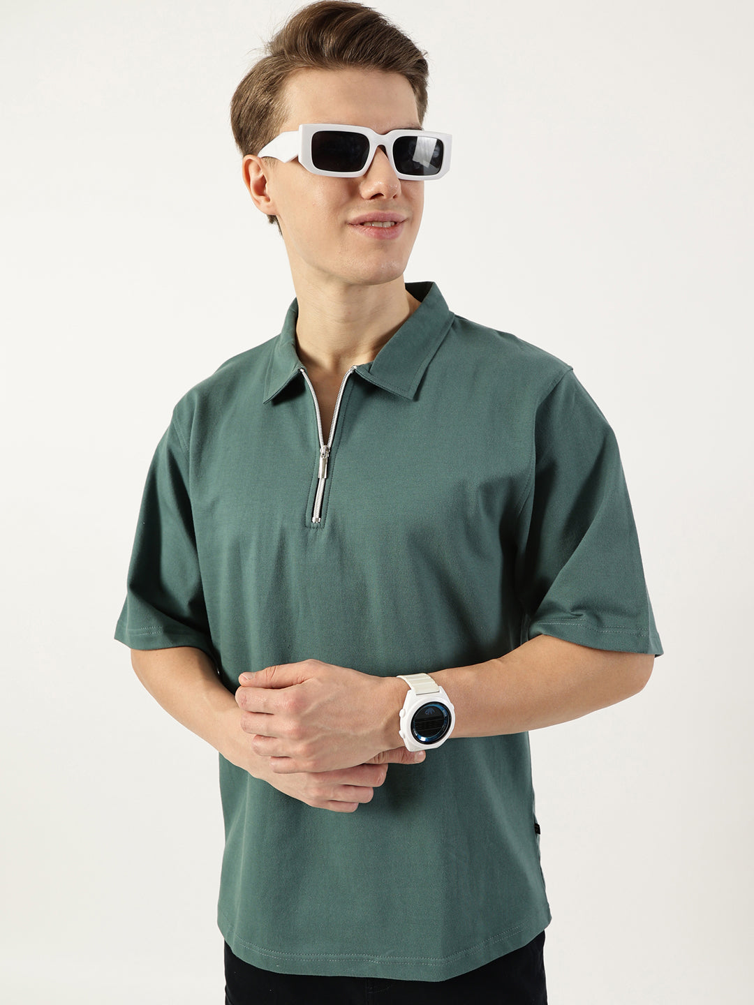 Thomas Scott Men Sea Green Polo Collar Bio Finish T-shirt