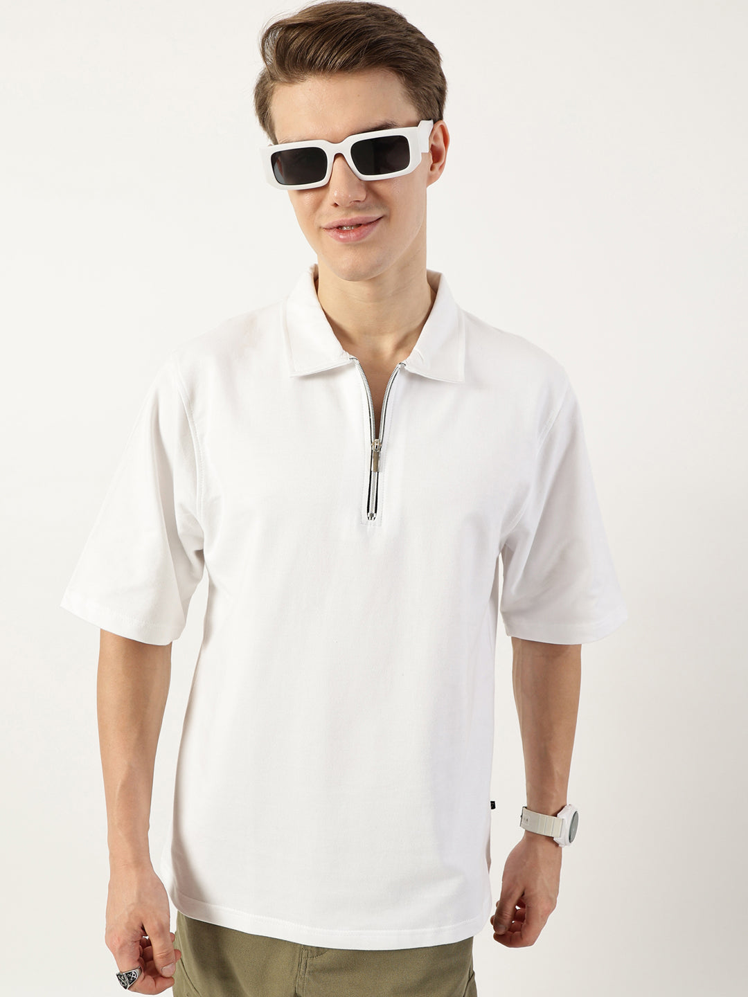 Thomas Scott Men White Polo Collar Bio Finish T-shirt