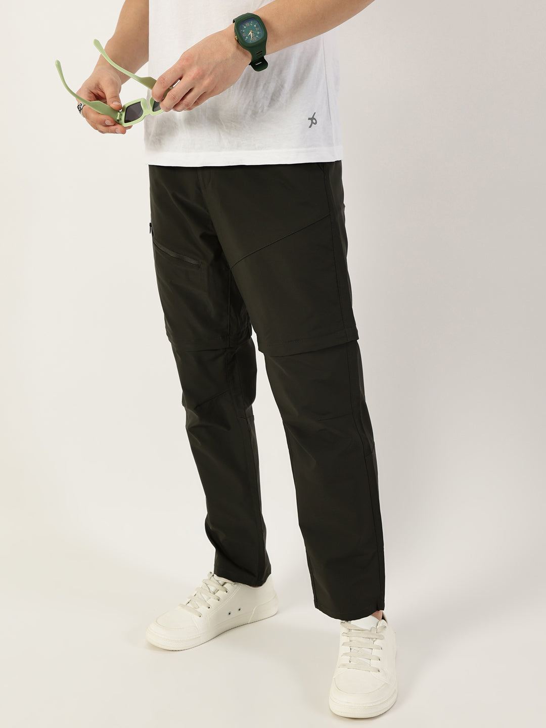 Thomas Scott Men Dark Grey Relaxed Straight Fit Convertible Trousers