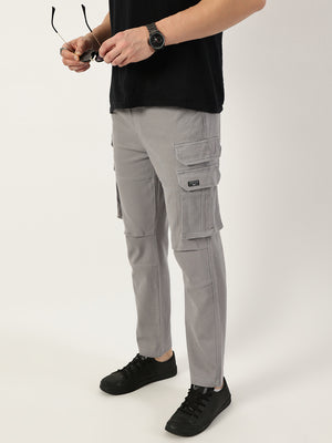 Thomas Scott Men Grey Relaxed Straight Fit Cargos Trousers